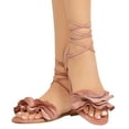 thumbnail image 4 of Sandalias de tacón plano con punta redonda y volantes de color liso para mujer, zapatos romanos Wmkox8yii nm10816, 4 of 9