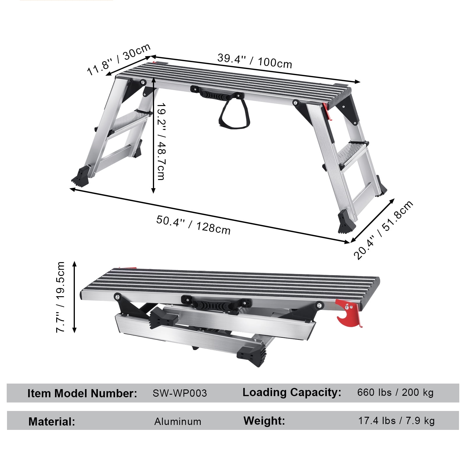 VEVOR Aluminum Folding Work Platform Drywall Ladder 660lbs Non-slip Bench