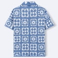 thumbnail image 5 of YLSDY Men's Crochet Floral Pattern Camp Collar Shirt, Openwork Knit, Short Sleeve Button-Down Beach Top Light Blue XL, 5 of 6