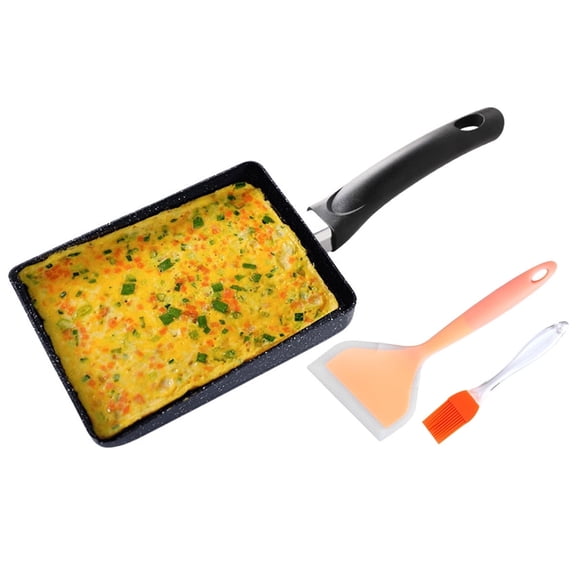Xiyztok Tamagoyaki Pan with Silicone Spatula, 7.3x5.3" Japanese Omelette Pan, Nonstick Rectangle Egg Skillet Dishwasher Safe, Black