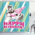 thumbnail image 1 of Birthday Party Shower Curtain, Happy Birthday Lettering with Party Dog Clown Nose Pointy Hat, Fabric Bathroom Set with Hooks, 69W X 75L Inches Long, Turquoise Mint Green Pink, by Ambesonne, 1 of 3