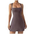 thumbnail image 2 of Vestido de tenis con cuello cuadrado para mujer, manga corta, pantalones cortos integrados, vestido deportivo de golf con bolsillos, 2 of 8