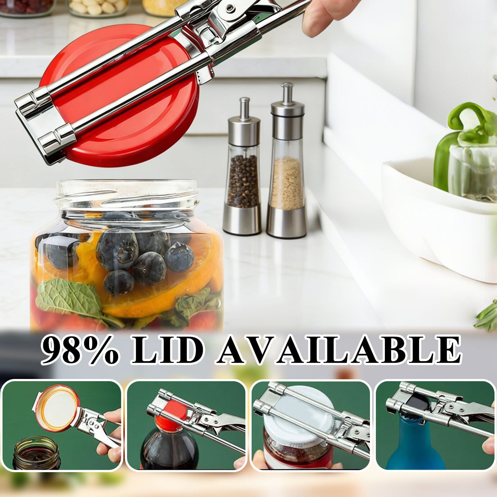 New Adjustable Stainless Steel Jar Opener, Multifunctional Jar Lid Opener for Weak Hands, Stainless Steel Can Opener Jar Lid Gripper Bottle Opener for Various Cap Kitchen Gadgets Accessories