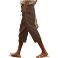 thumbnail image 3 of Oksale Linen Cotton Capris Women Petite Lace Hem Straight Leg Capri Pants with Pockets Dressy Casual Drawstring Waisted Travel Vacation Clothes Brown M, 3 of 6
