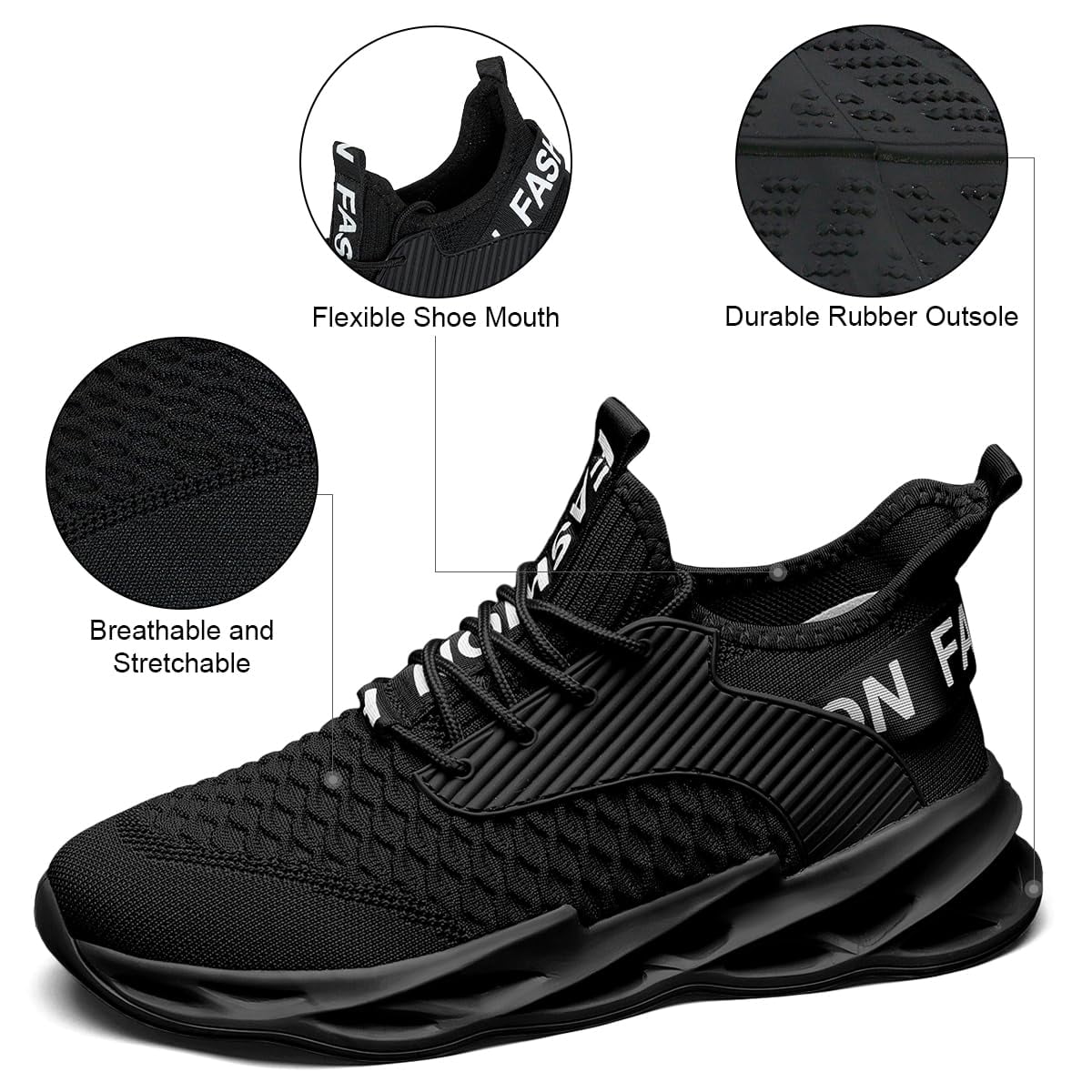 ZUTY Men's Running Shoes Blade Tennis Walking Fashion Breathable Non Slip Gym Sports Work Trainers Black 11