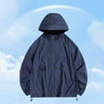 thumbnail image 2 of sususu Long Rain Jackets For Men,Lightweight Casual Jacket Breathable Sun Outdoor Windbreaker Hooded Zipper Jacket For Hiking Travel Daily Wear,Navy,XL, 2 of 5
