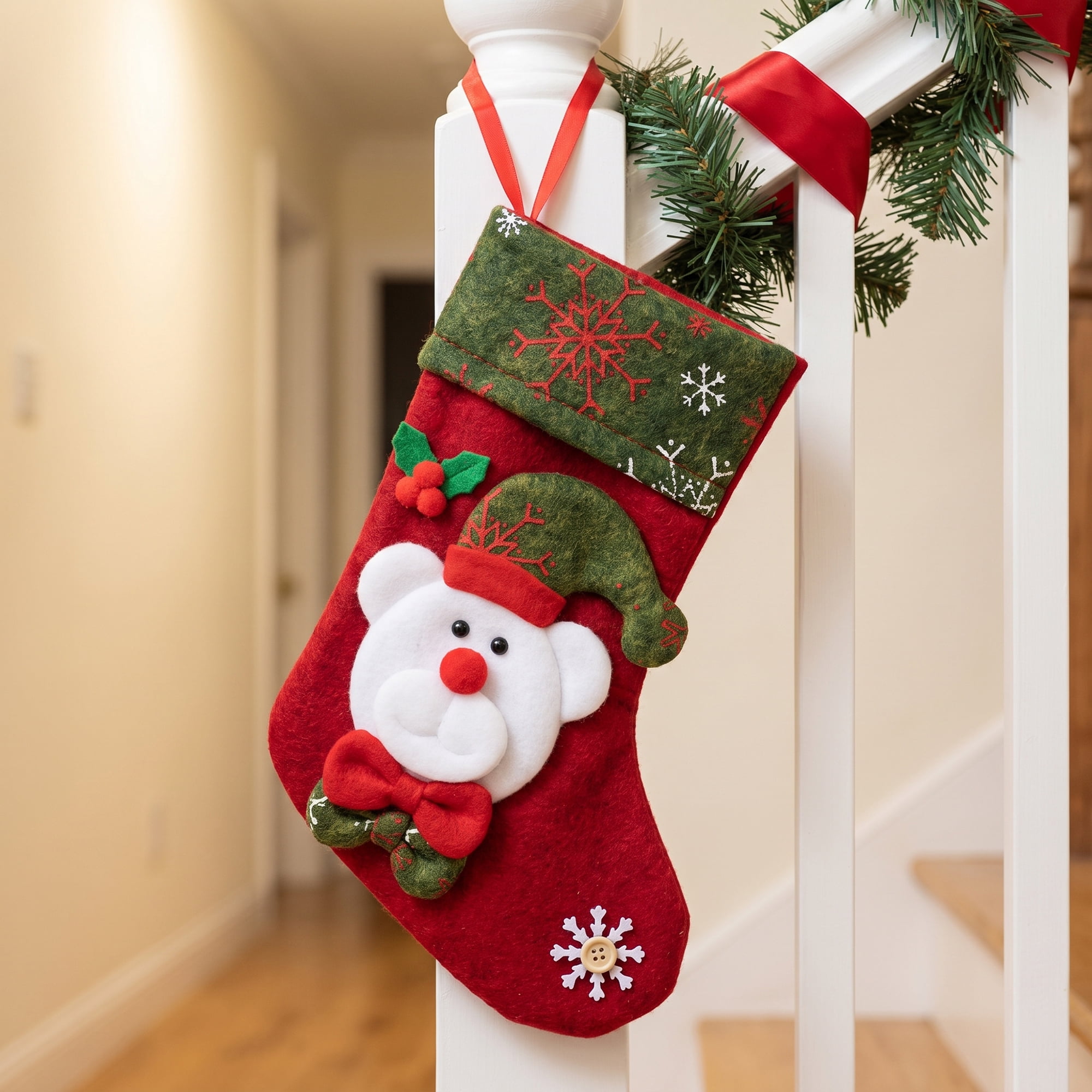 Unique Bargains Braided Knit Christmas Stocking Double Layer Hygge Sock Green Bear 6"