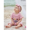 thumbnail image 5 of BemeyourBBs Newborn Baby Summer Clothes Baby Girl Fathers Day Outfit I Love You Daddy Letters Elephant Short Sleeve Ruffled Romper Jumpsuit and Bow Headband 2 Piece Set, 5 of 9