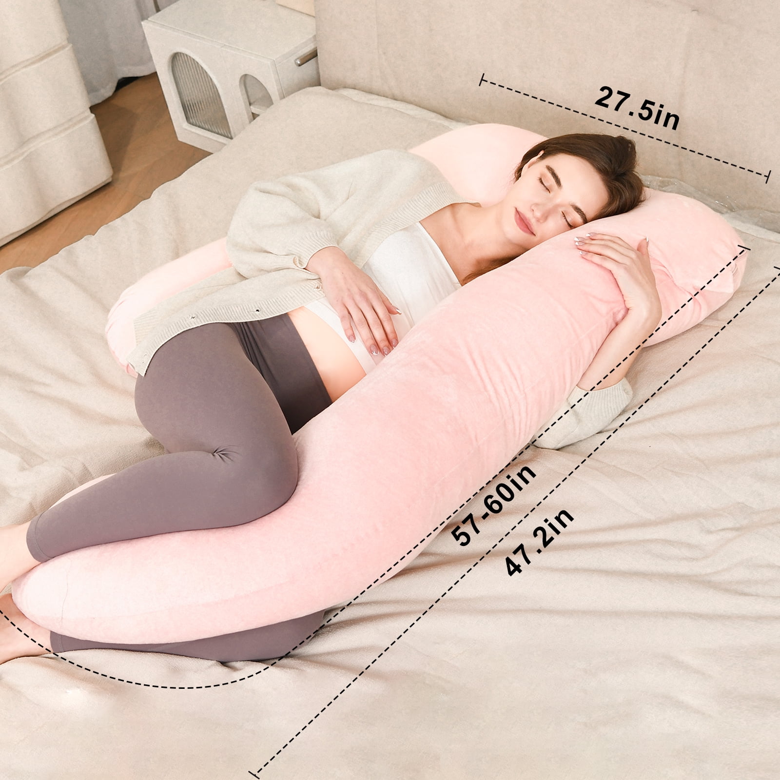 Maternity Pillow for Pregnant Women,57 Inch U-Shape Pregnancy Pillows for Side Sleeping,Relieves Back Pain, Leg & Belly Support, Comfort for Sleeping - Removable Velvet Cover (Blue)