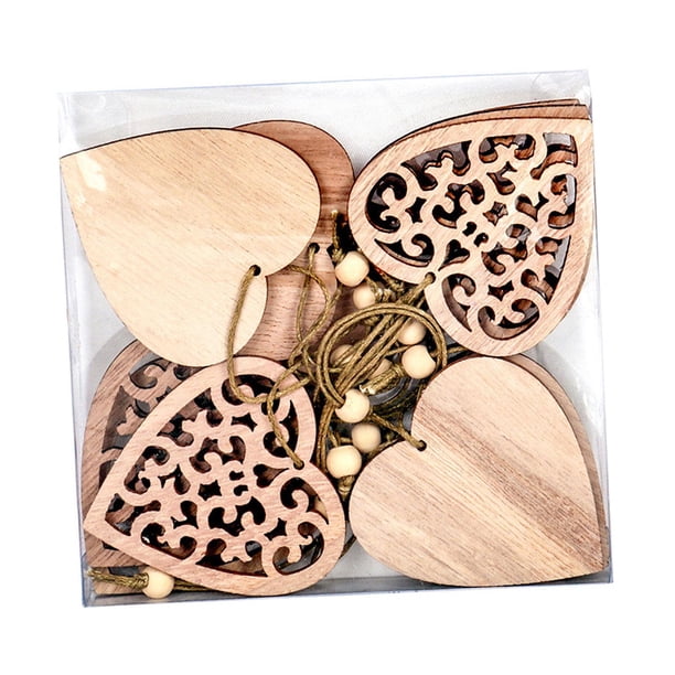 10 Uds. Colgante hueco de madera para árbol de Navidad, decoración navideña ligera con cuerdas para decoración de bodas y vacaciones, resistente En forma de corazón