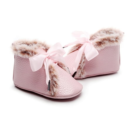 

Baby Leather Shoes Cozy Fur Lining Bowknot Booties Newborn Infant Toddler Outdoor Fall Shoes