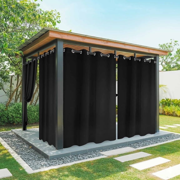 Black Outdoor Curtains for Patio Waterproof, Windproof Privacy Curtains with Weighted Bottom, Solid Color Farmhouse Black Outside Drapes for Picnic Garage Backyard Cabana 54"x108" 1 Panel