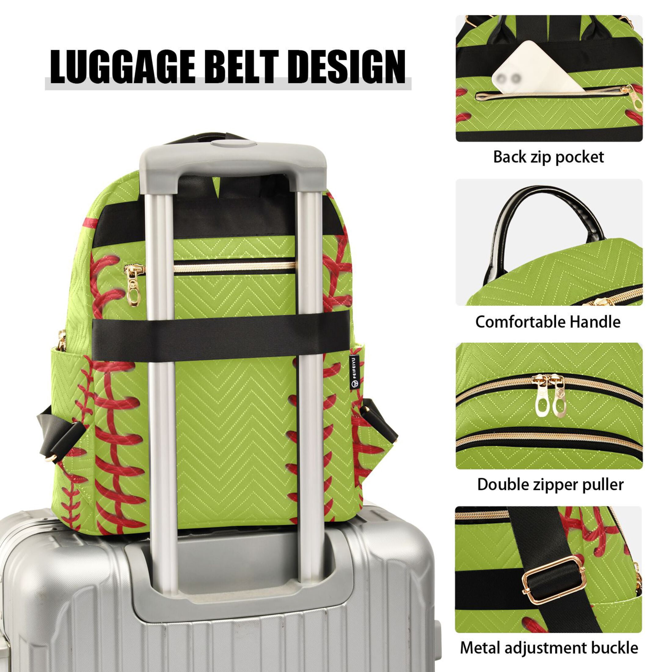 Baseball Close Up Quilted Backpack Fashion Daypack Commuter Bag for Women 8.5 L