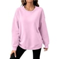 thumbnail image 2 of Dwellite Sweatshirt for Women Long Sleeve Crewneck Fall Top with Pocket Cute Winter Loose Fit Shirt Pink XL, 2 of 3