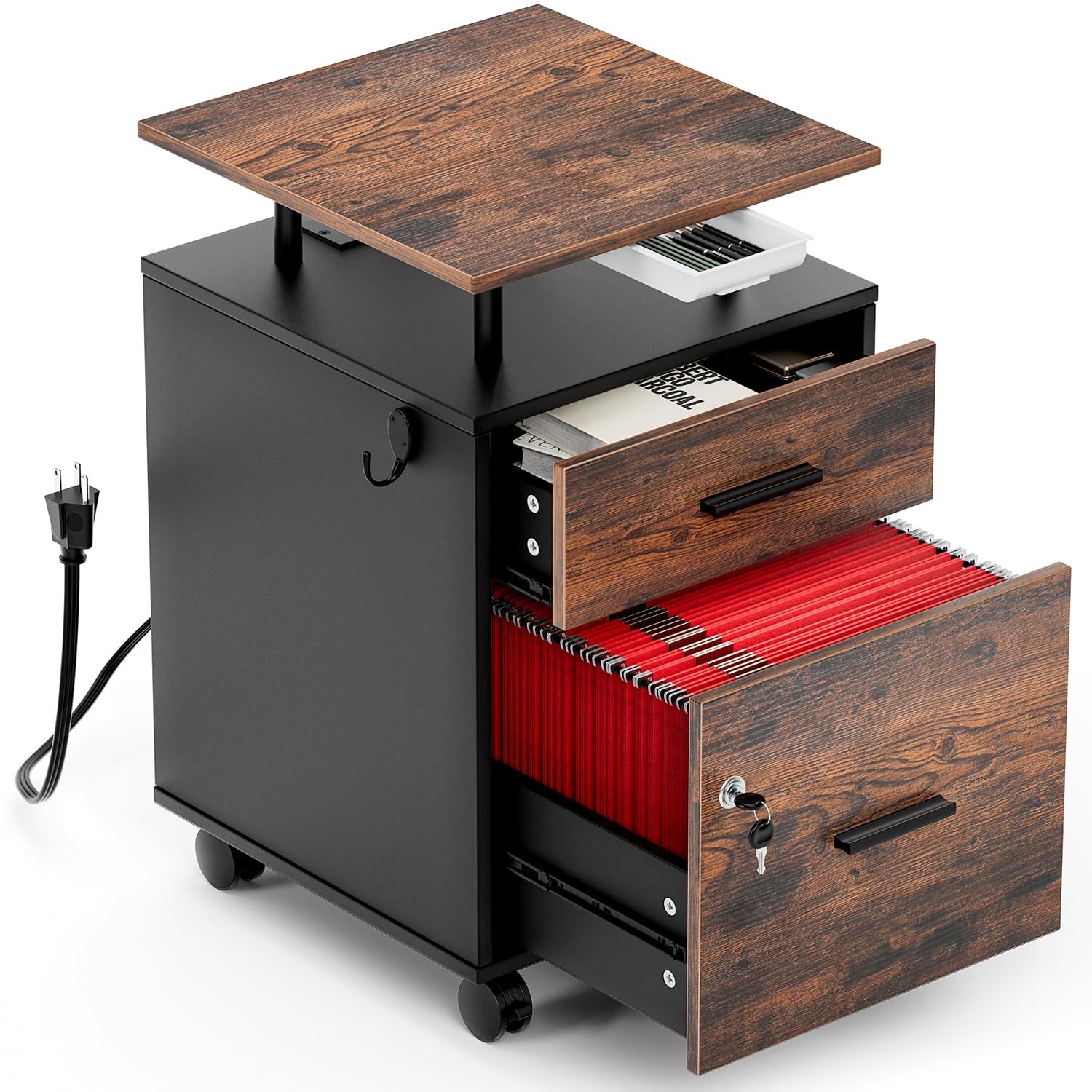 LGHM Rolling File with 2 Drawers, Lock & Charging Station