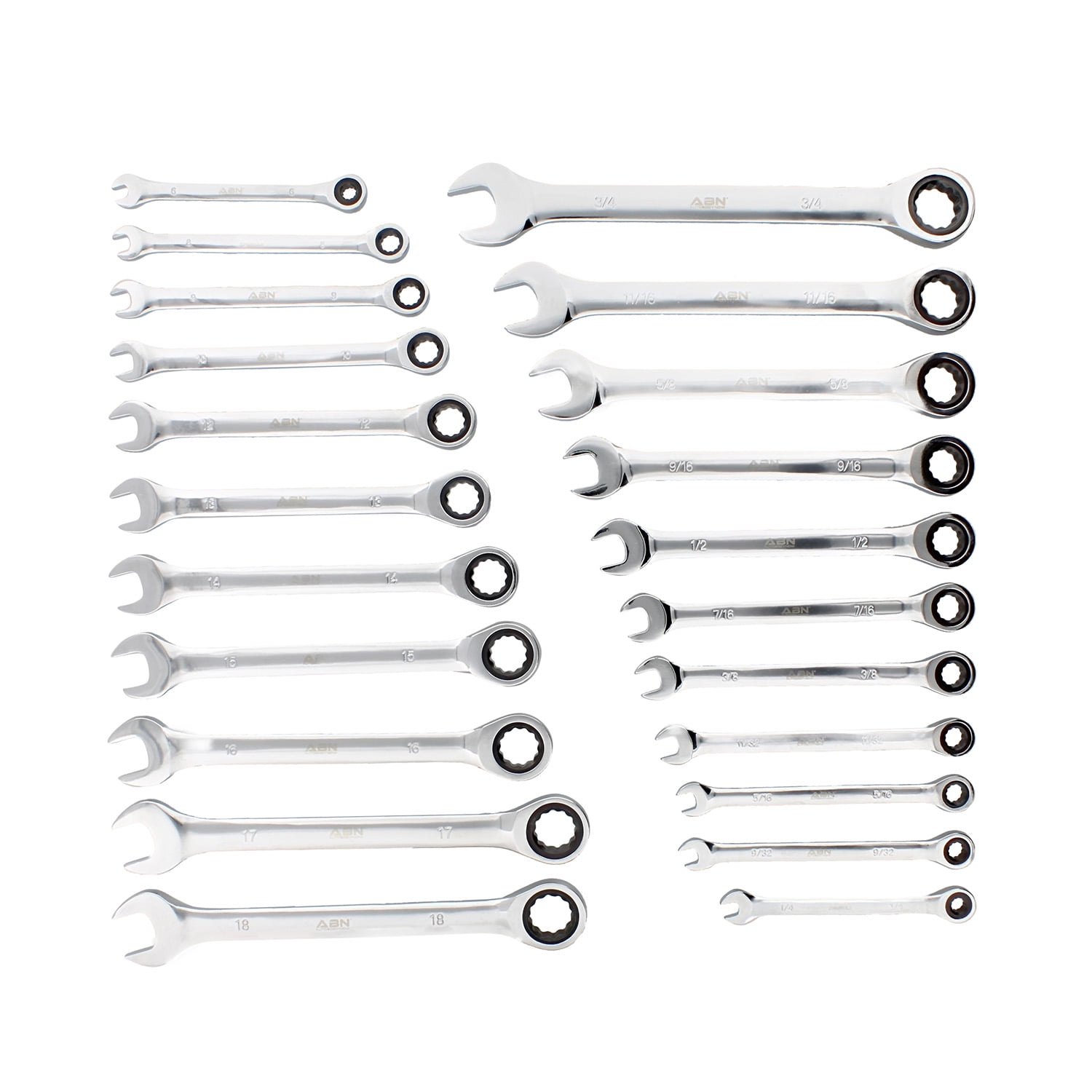 ABN Combo Ratchet Wrench Set SAE and Metric Sizes 22 Pc Ratcheting Wrench Set with Travel Pouch ABN Combo Ratchet Wrench Set SAE and Metric Sizes 22 Pc Ratcheting Wrench Set with Travel Pouch
