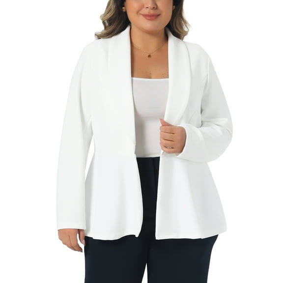 Agnes Orinda Women's Plus Size Blazers Shawl Collar Button Down Casual Business Work Suit Jacket Peplum Blazers 1X White