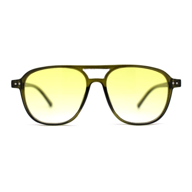 Mens Thin Plastic Racer Officer Style Hipster Sunglasses Green Yellow