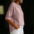 thumbnail image 4 of Womens Shirts Boat Neck Half Sleeve Linen Blouse Casual Loose Fit Solid Color Cotton Linen Summer Lightweight Tops Pink S, 4 of 7
