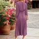 thumbnail image 1 of Vestido midi acampanado con estampado de puntos Color sólido Traje diario con cordones y cintura con cuello en V para mujer, 1 of 9