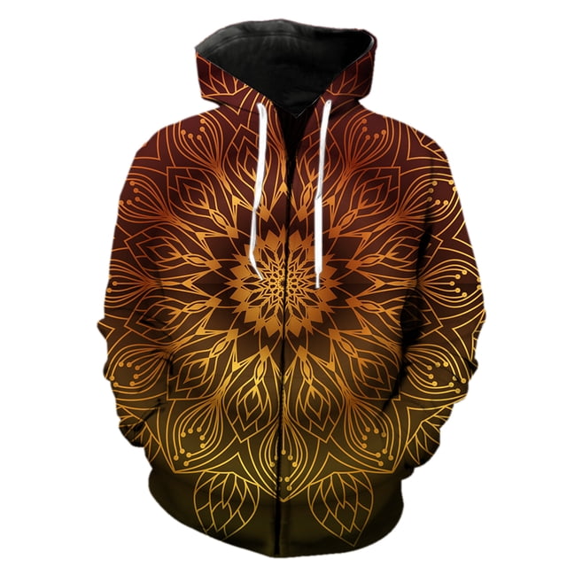 Sudadera con capucha y cremallera Mandala para hombre, estilo hip hop, divertida, primavera 2024, gran oferta, sudaderas con estampado 3D, moda informal, unisex.