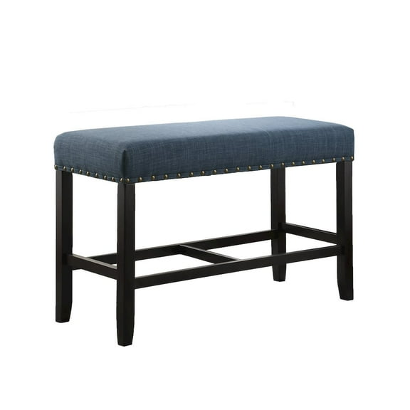 Roundhill Furniture Biony Fabric Counter Dining Bench with Nailhead Trim Blue