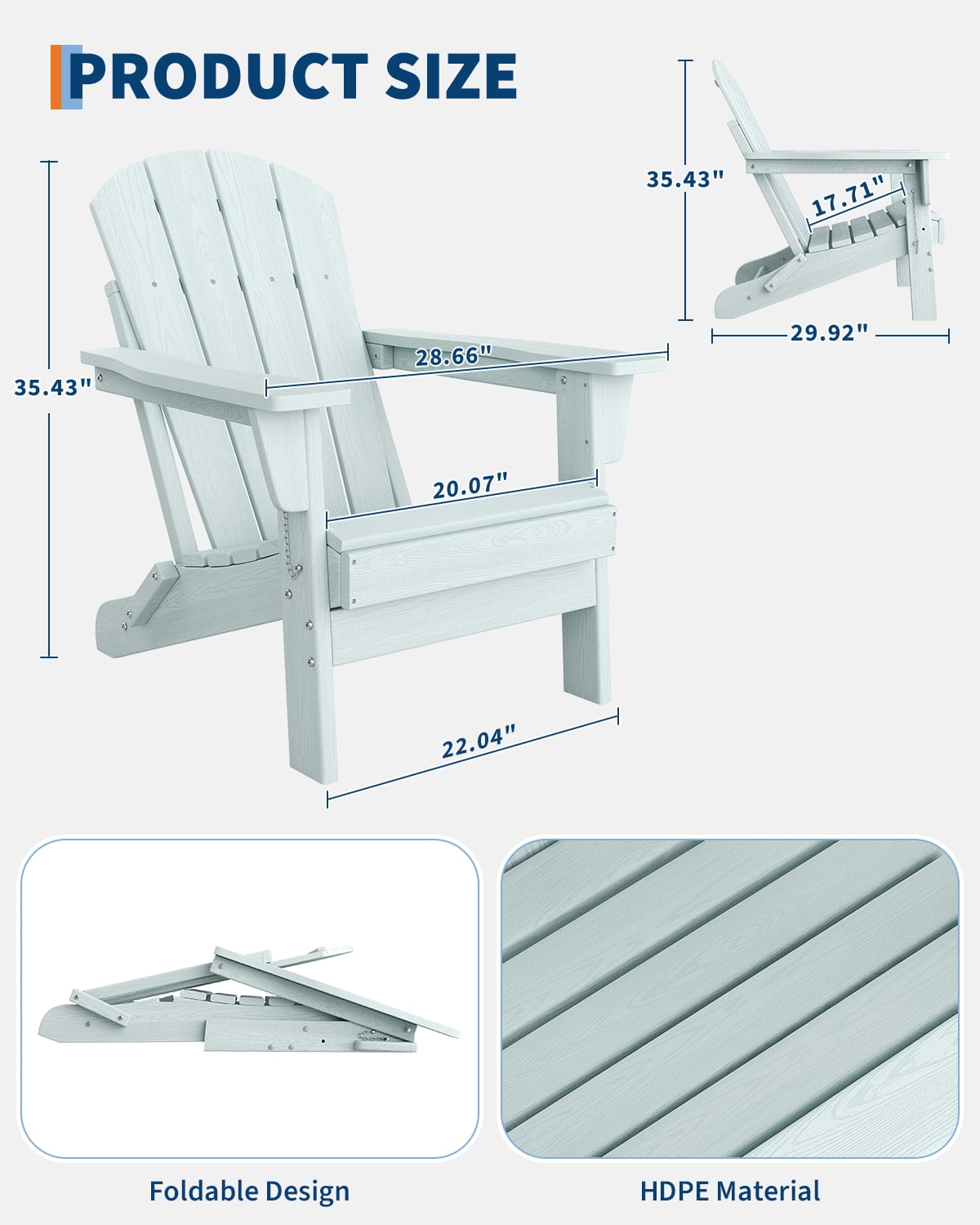 Adirondack Chair Folding, HDPE Outdoor Patio Chair with Cup Holder, All-Weather Deck Chair, Heavy Duty 380 lbs Capacity for Backyard, Fire Pit, Poolside Seating