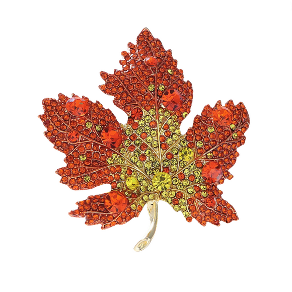 Don't Ask Broche Feuille d'Érable Cristal Orange et Jaune pour Femmes – Broche Feuille d'Érable d'Automne pour Femmes
