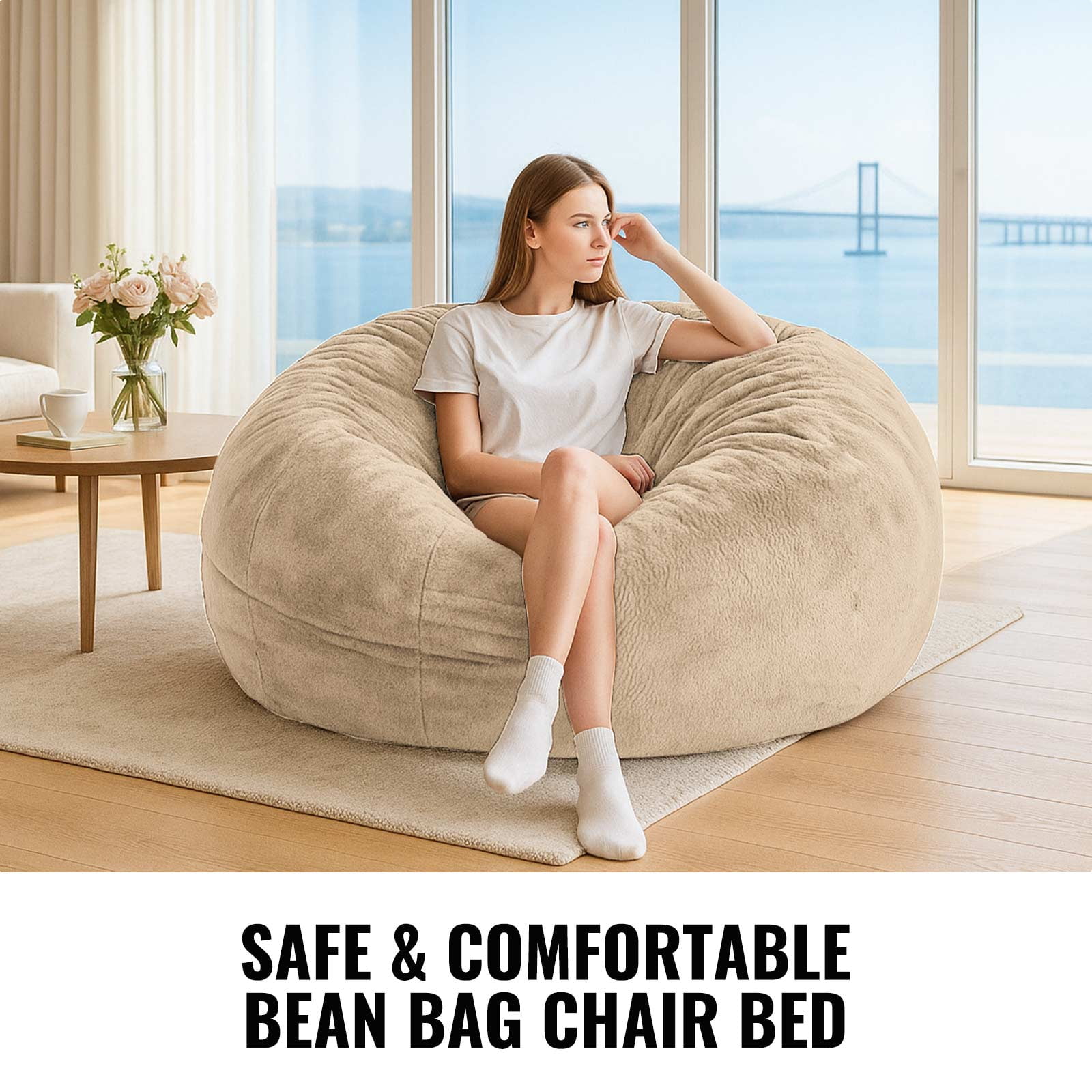 Bean Bag Chair,Convertible Bean Bag Chair Bed Giant Bean Bag Chairs for Adults Memory Foam Bean Bag Bed for Adults Bean Bags Chair that Turns into Bed