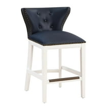 Comfort Pointe Marco 25" Faux Leather & Wood Counter Stool in Blue/White