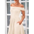 thumbnail image 4 of Vestido PRETTYGARDEN para mujer, de verano, con hombros descubiertos, línea A, beige, 4 of 7
