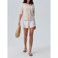 thumbnail image 3 of FOCUSNORM Women Cardigan Elegant Short Sleeve Button Closure Solid Casual Jacket with Pockets, 3 of 9