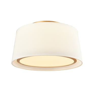Claxy 13" Gold LED Flush Mount Ceiling Light with Drum White Fabric Shade