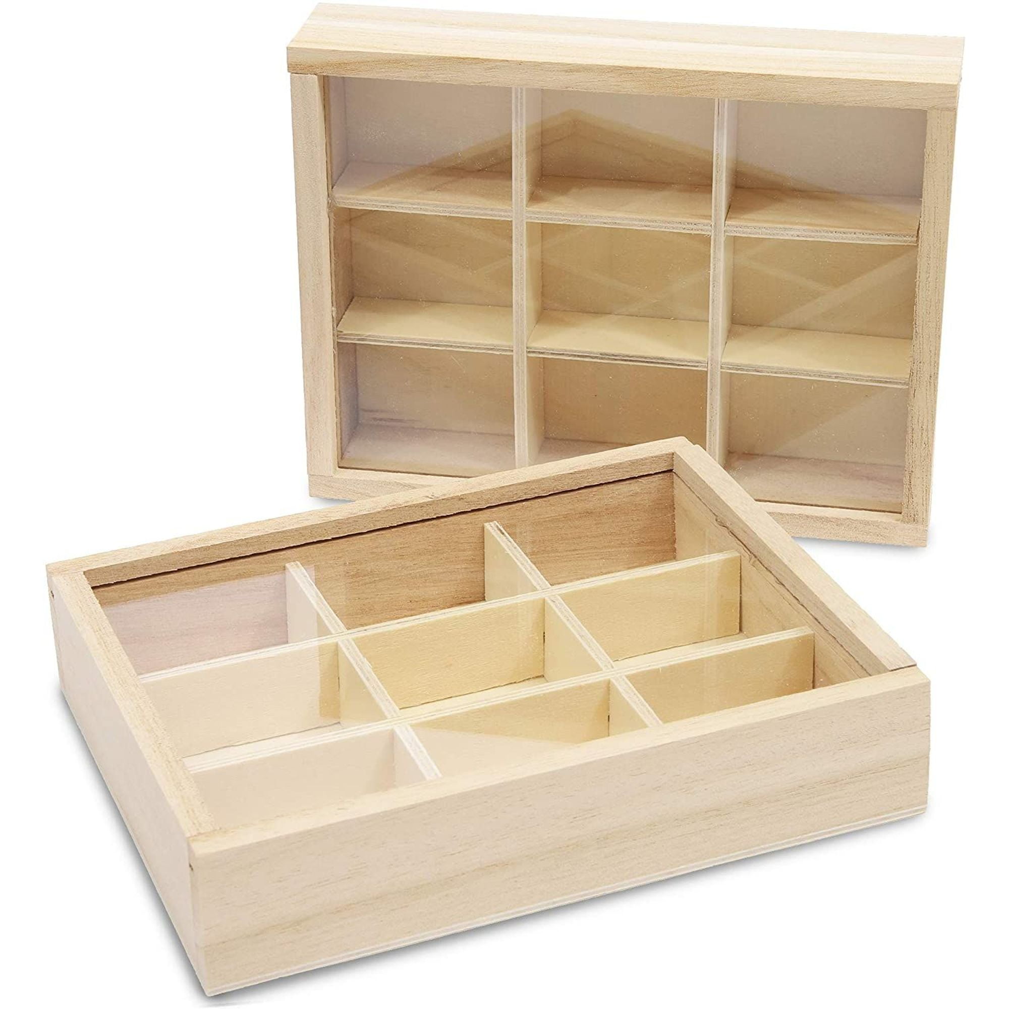 6//9 Compartment Organizer Storage Wooden Tray Unpaited Storage Box Containers