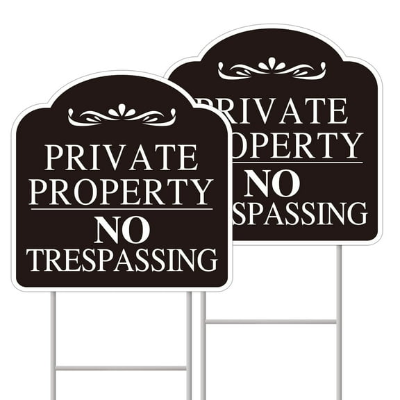 Private Property No Trespassing Signs 12x12 Inches, Double-Sided Metal H Stake Yard Sign for Outdoor Security, Home Front Door Protection, Black