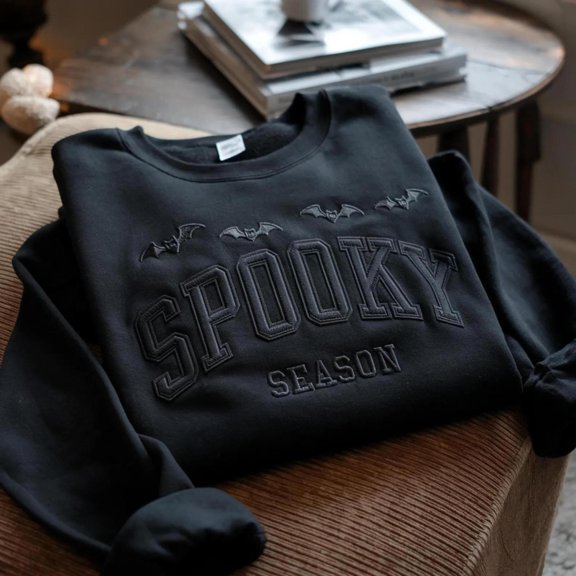 Embroidered Spooky Halloween Bat, Sweatshirt