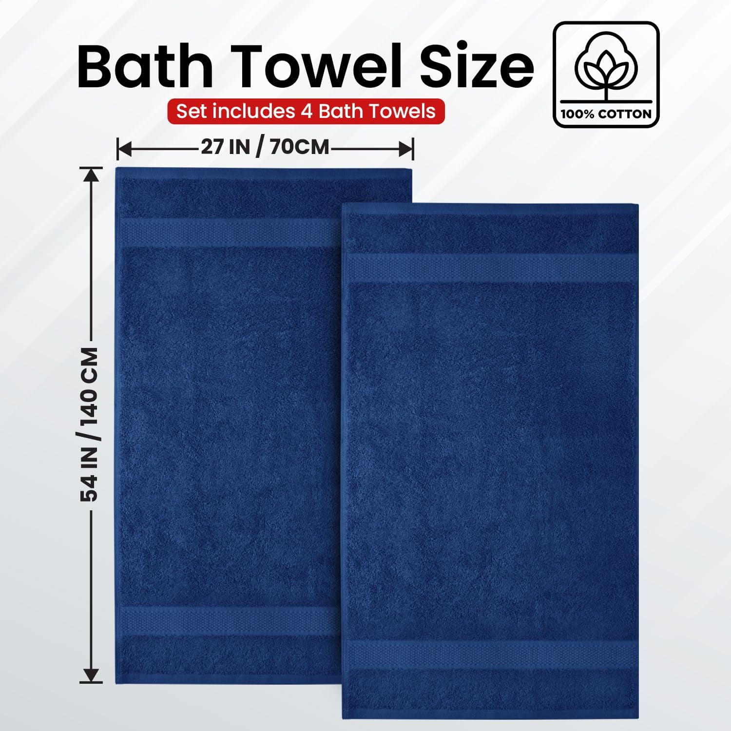 Infinitee Xclusives Premium Navy Blue Bath Towels - Pack of 4 - 27 x 54 inches