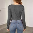 thumbnail image 2 of Lonomox Women's Cropped Pullover Tops Notch V Neck Long Sleeve Shirts Solid Color Casual Loose T Shirts, 2 of 6