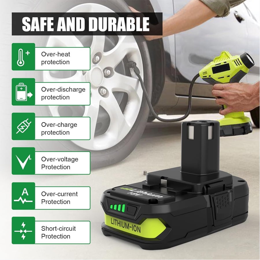Persever Ryobi P102 18V Power Tool Charger with Lithium Batteries for Ryobi One, 2 Pack