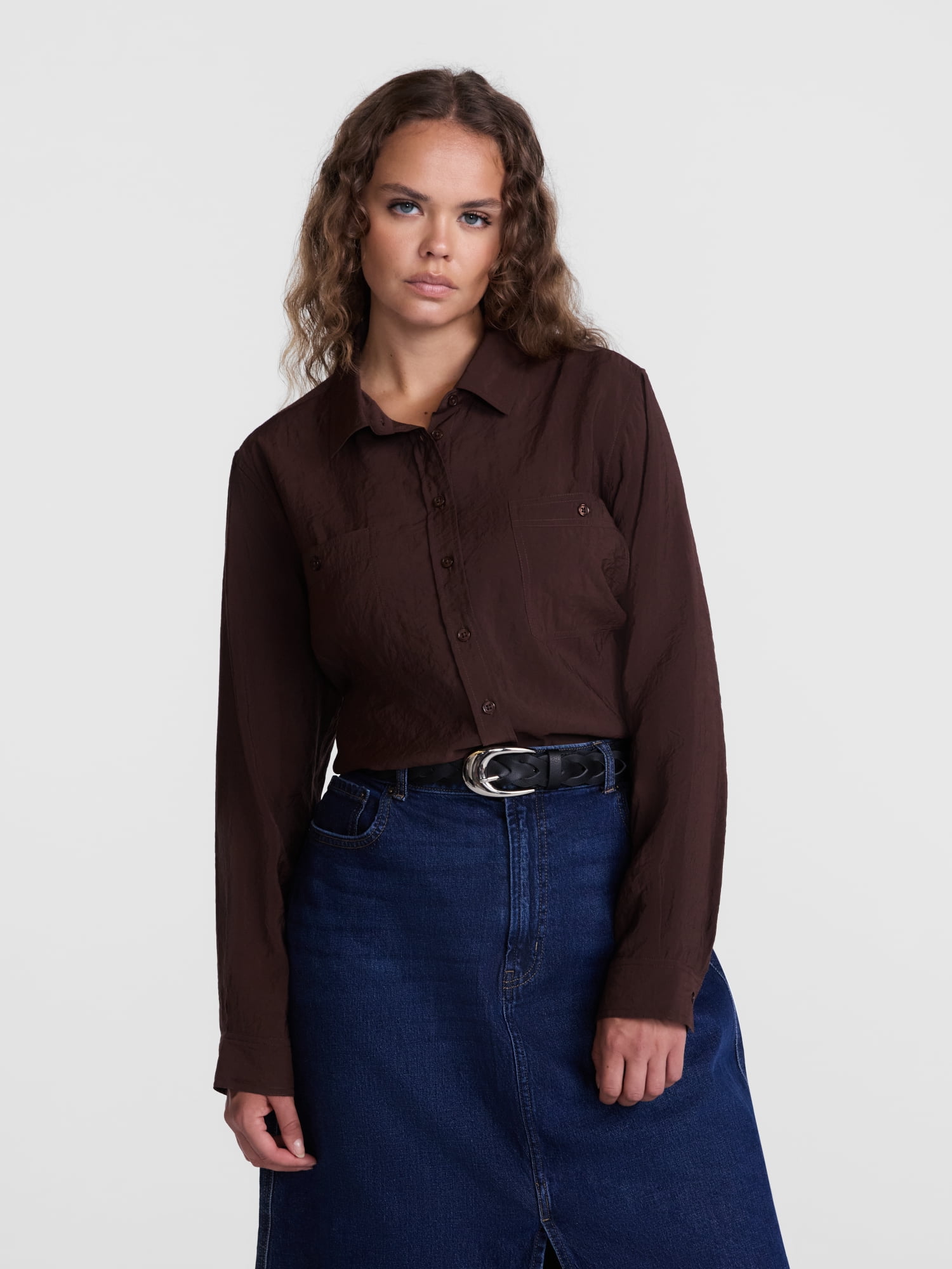Scenario Women's Tie Waist Utility Shirt with Long Sleeves, Sizes XS-XXXL