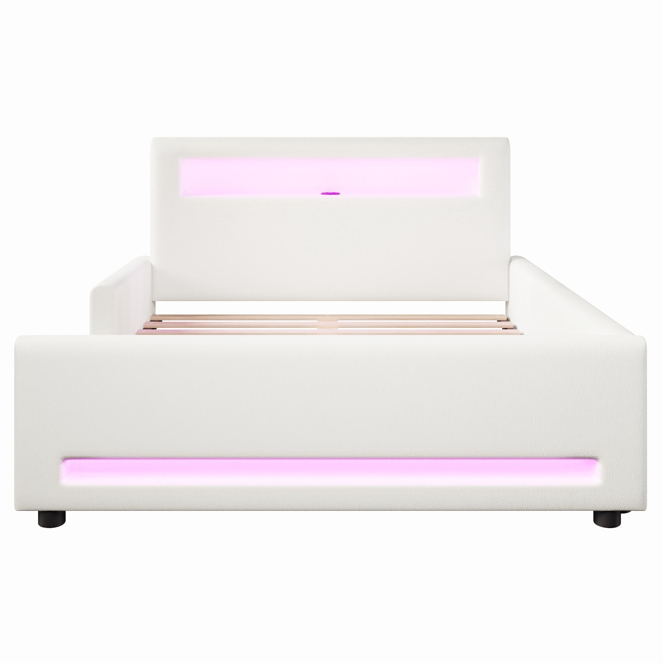 Noble House Full Size Upholstered Platform Bed with Storage Drawer, LED Light Strip and USB Charging Port, White