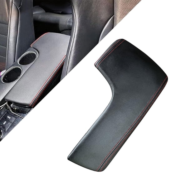 SecosAutoparts Leather Center Console Lid Armrest Cover Compatible with Lexus IS200 IS250 IS300 IS350 2014 2015 2016 2017 Black Leather Red Stitching (Skin only)