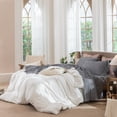 thumbnail image 3 of MooMee Gingham Sheet Set 100% Washed Cotton Linen Like Textured Extra Deep Pocket Breathable Lightweight 4-Piece (Black & White, King), 3 of 5