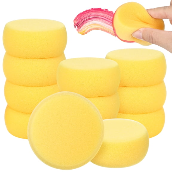 HONMEET 12Pcs Round Synthetic Painting Sponges Yellow for Watercolor, Crafts, Pottery, Art Projects and Use