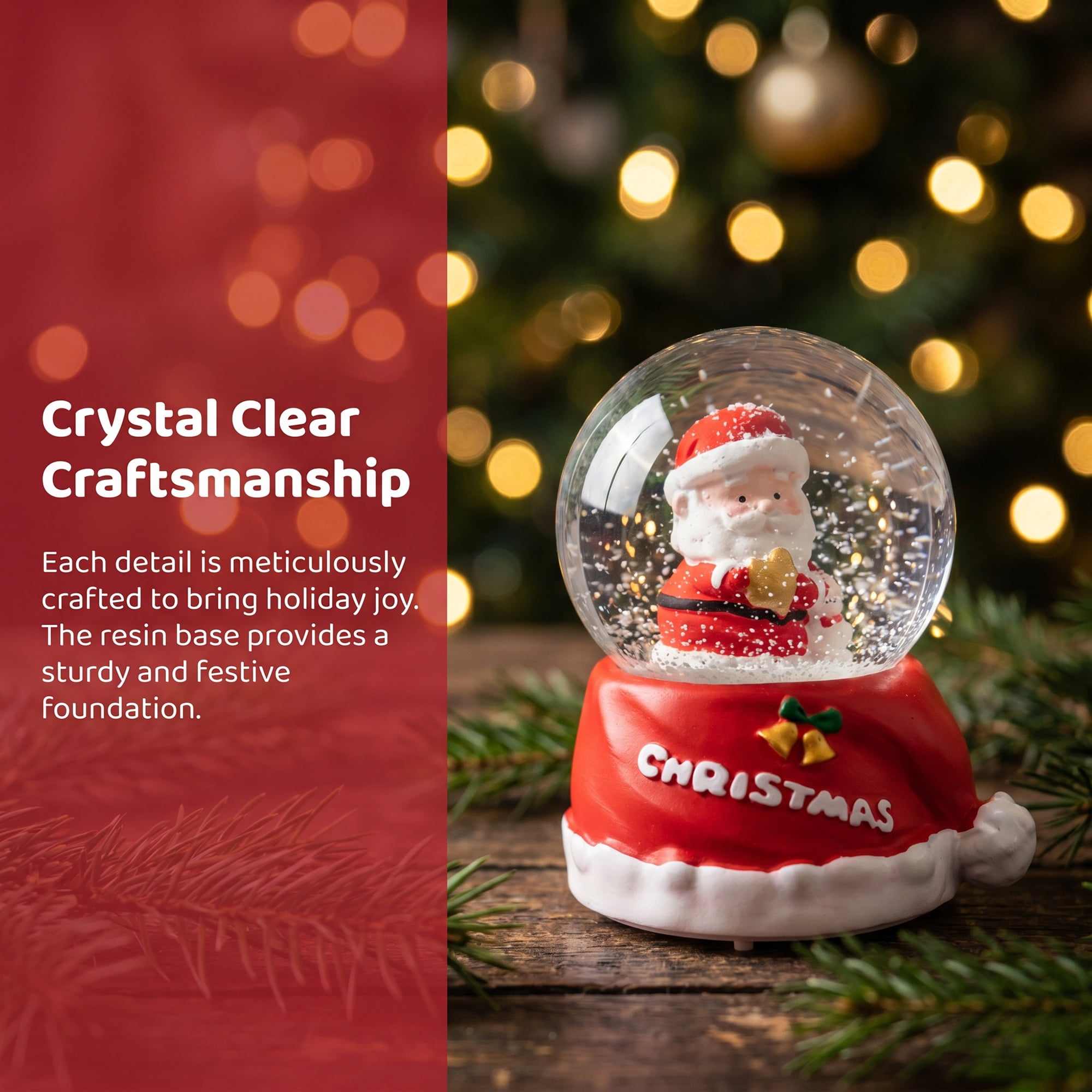 Unique Bargains Crystal Ball Shatterproof LED Glitter Snow Globe Red C 2.6" x 2.6" x 3.7"