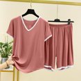 thumbnail image 2 of biudgviw Pajama Sets for Women Loose Short Sleeve V Neck Color Block Shirts Baggy Comfy Shorts 2 Piece Pjs Sleepwear Sets, 2 of 7