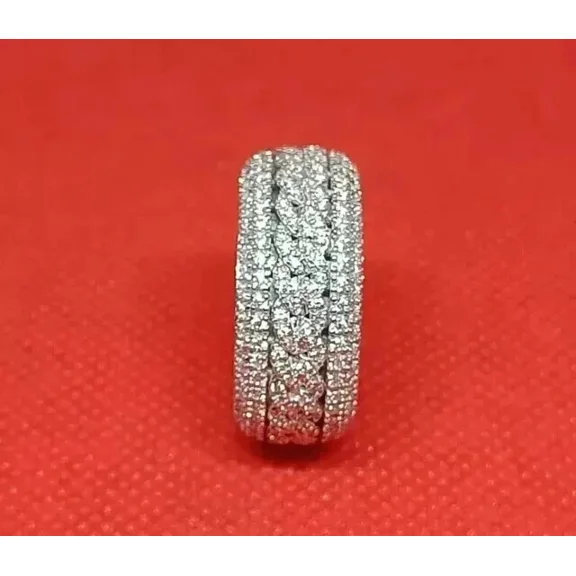 3.40 Ct Round Cut White Moissanite Men's Cuban Link Band Ring 925 Sterling Silver