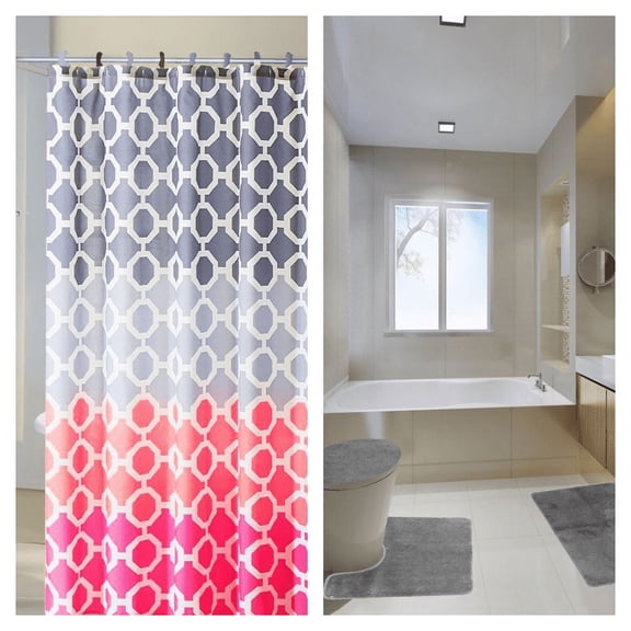 LUXURY DÉCOR HAJAR SILVER 16PC BATHROOM SET MULTICOLOR DESIGN STYLE INCLUDES 1 FABRIC SHOWER CURTAIN 72"X 72" 12 COVERED HOOKS 1 BATH MAT 18"X 30" 1 CONTOUR MAT 18"X 18" 1 LID COVER 18"X 18"