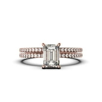 Art deco 2.00 Carat Emerald Cut Diamond Moissanite Engagement Ring Set, Wedding Ring in 10k Solid Rose Gold, Feminine Gift, Promise Ring, Anniversary Gift