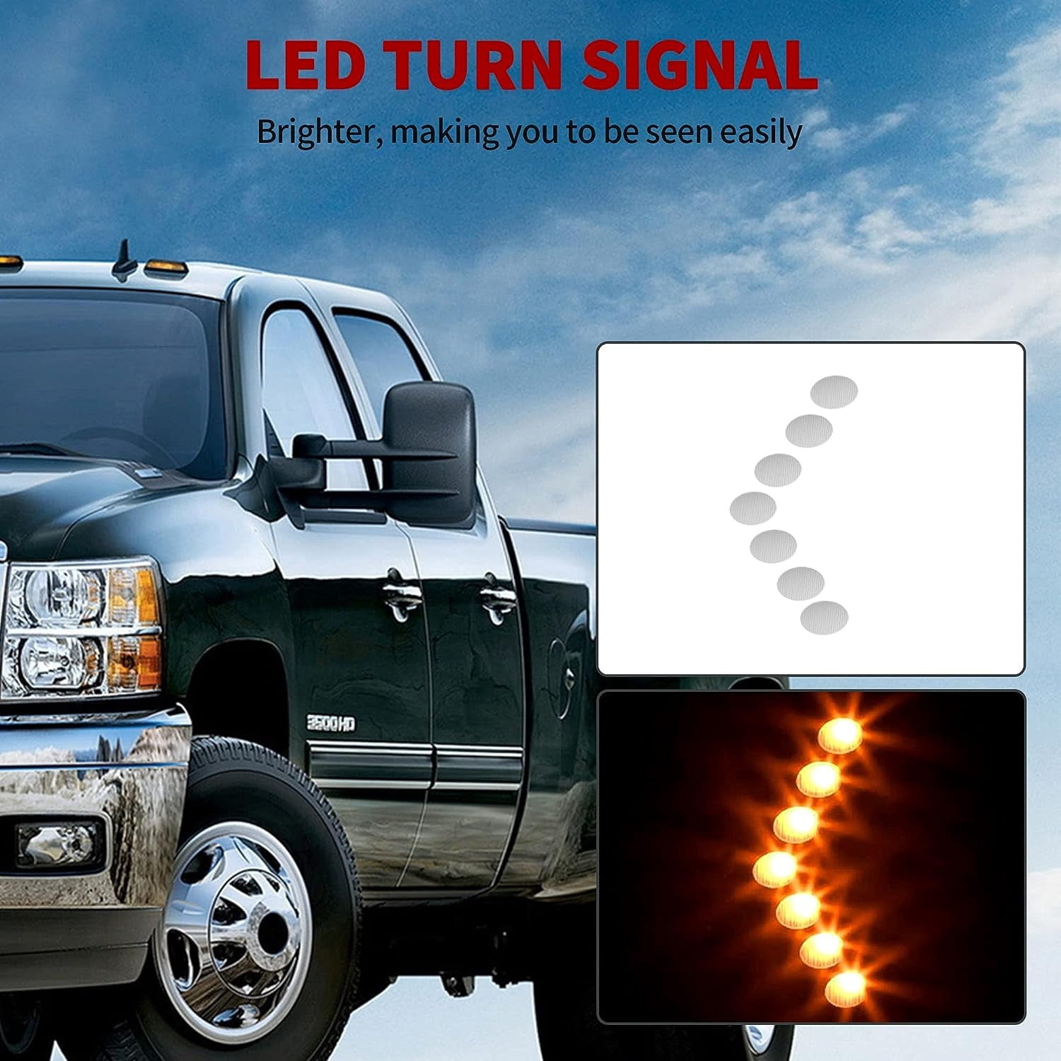 LEDKINGDOMUS Tow Mirrors Power Heated Driver and Passenger Side Compatible with 2007-2014 Chevy Silverado GMC Sierra